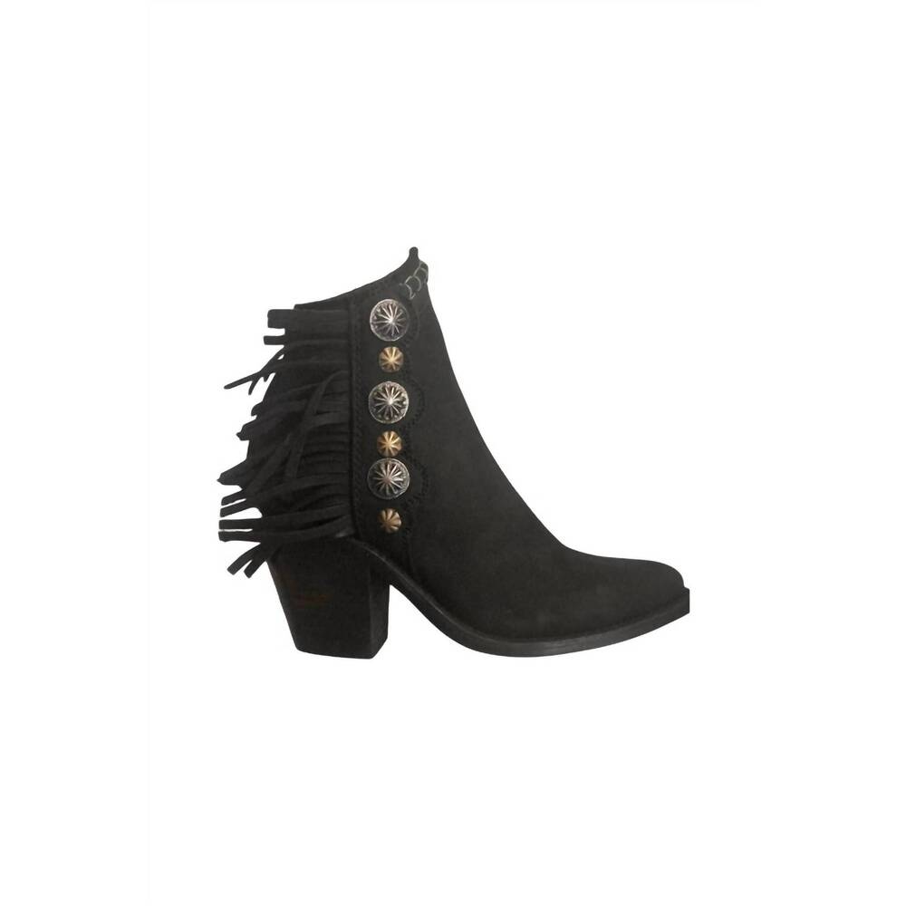 NEW LIBERTY BLACK women's nubuck grease fringe booties in black